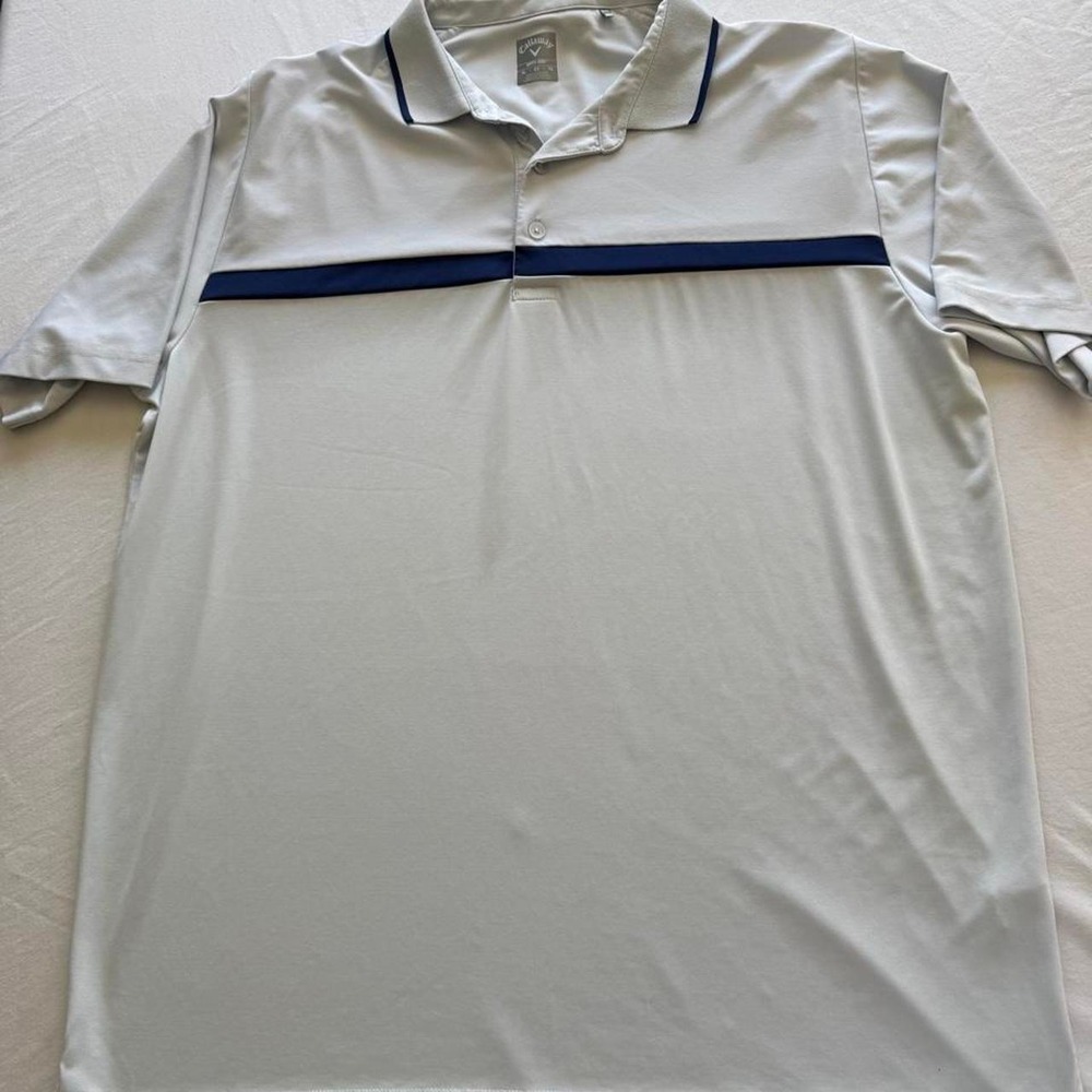 Callaway Golf Mens Opti-Dri Polo Shirt White Navy Blue Stripe XL